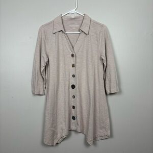 Soft Surroundings Top Womens Small Oatmeal Danielle Button 3/4 Sleeve Blouse